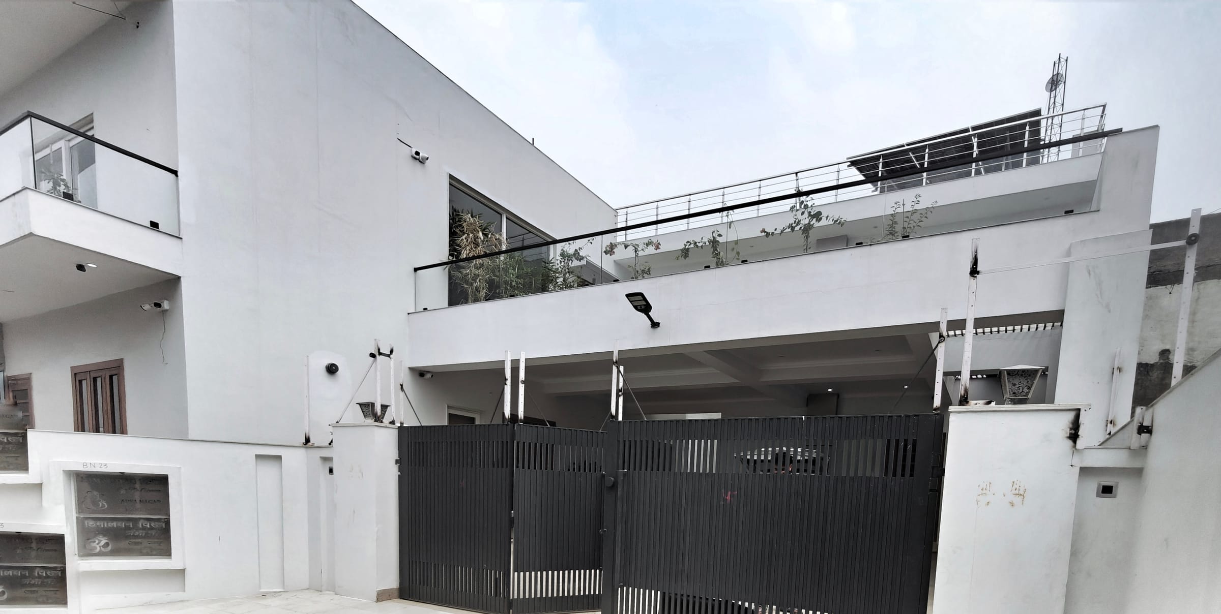 The modern white exterior of Himalayan Vista